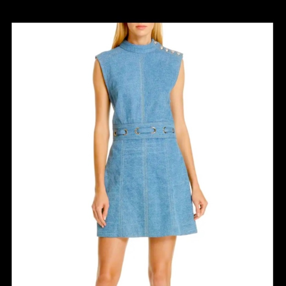 Veronica Beard Blue Denim Mini Dress with Mock Neck